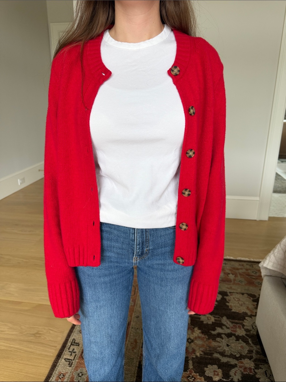 GAP Red Button-Front Cardigan Sweater